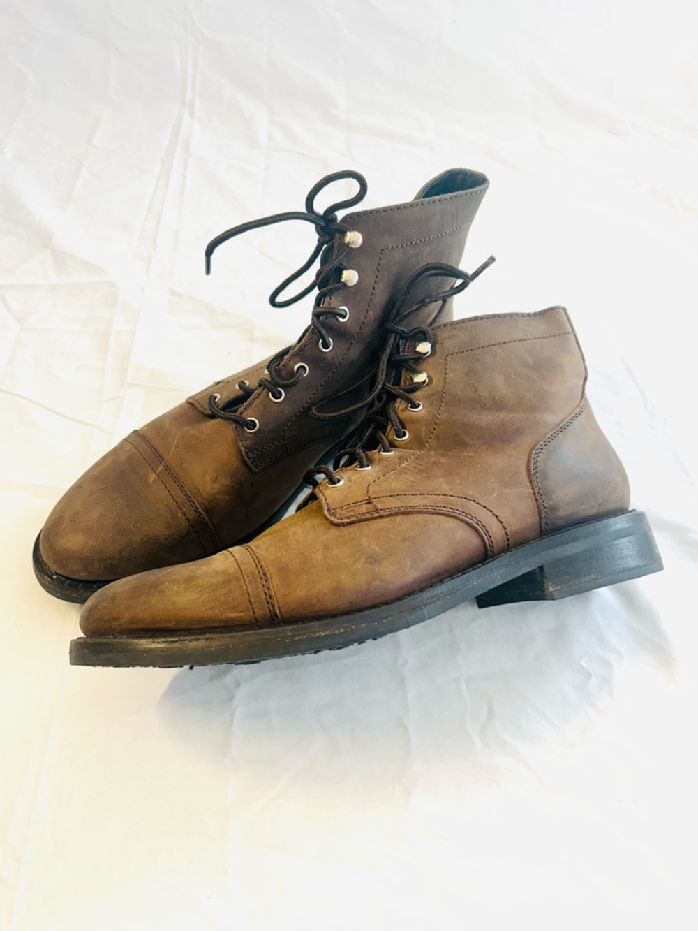 Thursday Boot Company Brown Leather Lace-Up Cap-Toe Boots